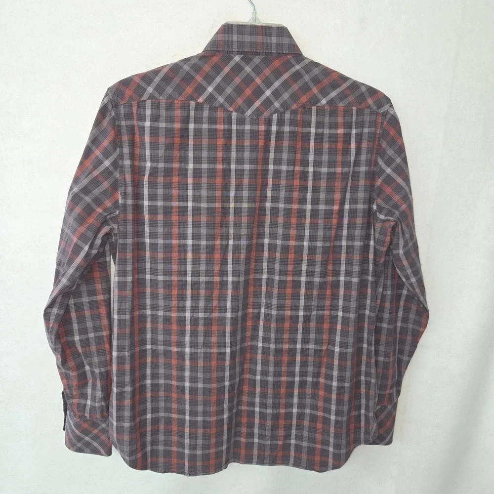 Banana Republic‎ Western Shirt Mens M Blue Brown Plaid Snap Front Rodeo Cowboy